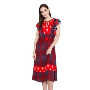 Desigual Sigred Boho Dress MidiDress Red Tassel Flutter M New Year Cocktail